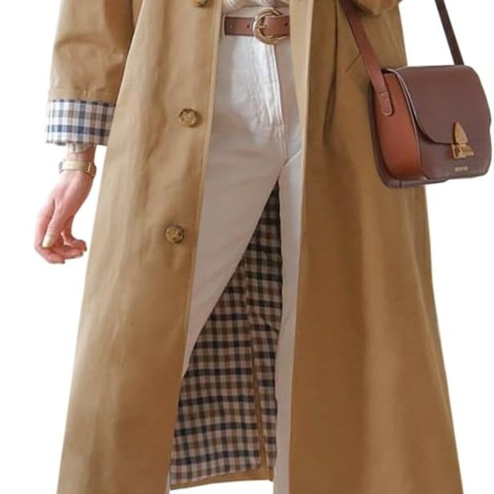 Womens Long Trench Coat Single Breasted Oversized Windproof Overcoat Fashion Out